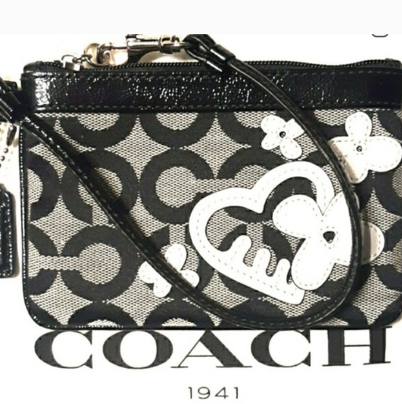 Coach Accessories - Rare Coach Poppy Black and White Floral Wristlet EUC TO LIKE NEW